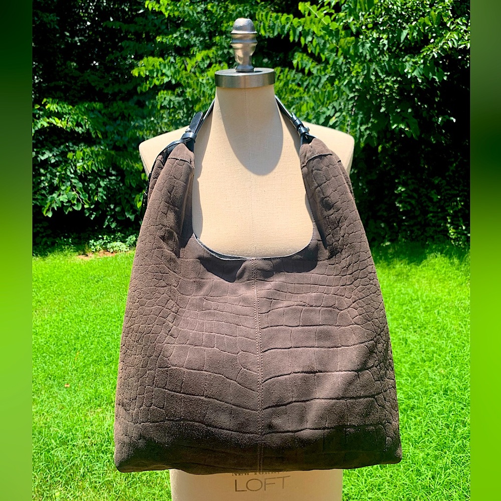 Trask Suede Reptile Textured Hobo Slouch Bag